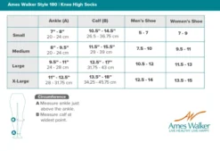 AW 180 E-Z Walker Plus Diabetic Knee Highs Socks for Sensitive Feet 8-15 mmHg