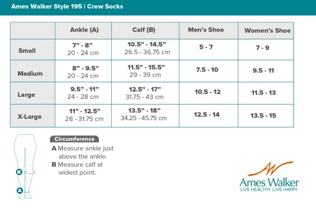 AW 195 E-Z Walker Sport Crew Socks 8-15 mmHg (Sale)