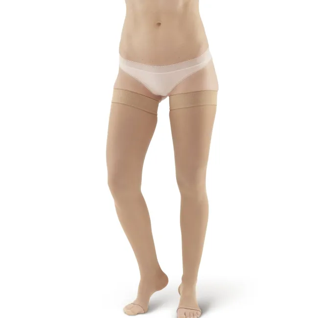 AW 265 Microfiber Opaque Open Toe Thigh Highs w/Dot Band 20-30 mmHg