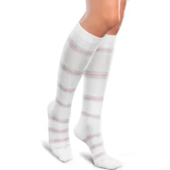 Therafirm Core-Spun Moderate Support Socks Thin Line 20-30 mmHg (White/Grey/Pink Stripe)